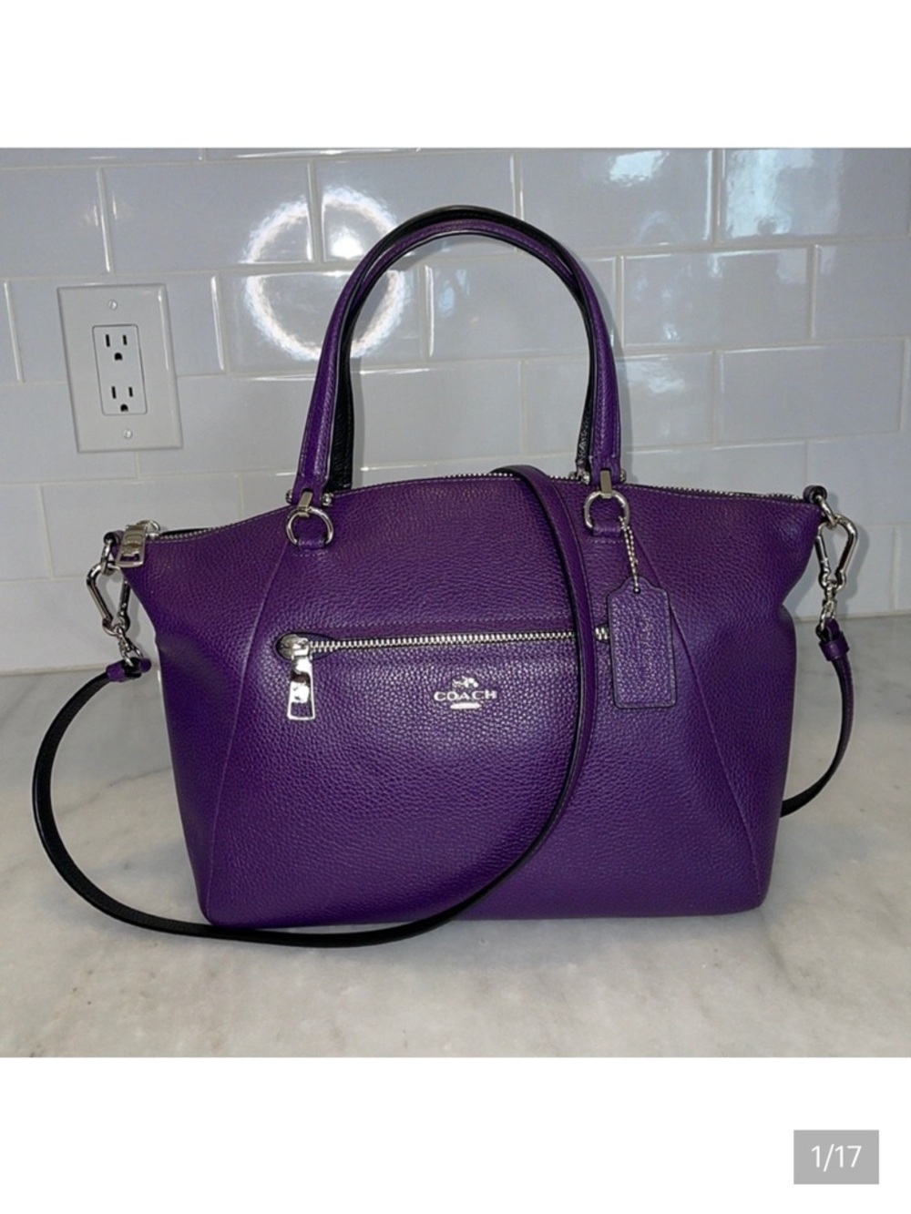 Coach Purple Pebbled Leather Satchel with Removable Strap EUC Rare!